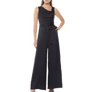 Melonie T NEW Black Satin Sleeveless Wide Leg Jumpsuit